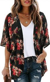 img 4 attached to Floral Kimono Cardigan With Puff Sleeves: Loose Cover Up Blouse Top For Women'S Casual Wear
