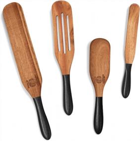 img 4 attached to Upgrade Your Cooking Game With Mad Hungry Spurtle Set - 4 Premium Acacia Wood Finish Utensils For Non-Stick Cookware