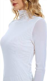 img 3 attached to Chic And Sheer: Anbenser Women'S Turtleneck Slim Fit Top With Mesh Sleeve For A Cozy Yet Stylish Look