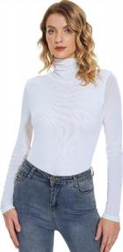 img 4 attached to Chic And Sheer: Anbenser Women'S Turtleneck Slim Fit Top With Mesh Sleeve For A Cozy Yet Stylish Look