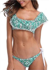 img 3 attached to Flaunt Your Style In ZIUMUDY'S Sexy Floral Print Bikini Sets - Clear, Ruffled & Off-Shoulder