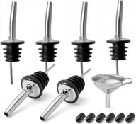 set of 6 stainless steel olive oil spouts with funnels for easy pouring of liquor, vinegar, syrup, or oils logo