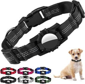 img 4 attached to 🐶 Reflective Adjustable Pet Collar for Apple AirTags - Soft Nylon Dog Collar with Airtag Holder Case - Durable Airtag Dog Collar Accessory for Puppy Dogs - XS Size - Black