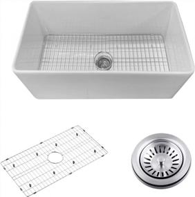 img 4 attached to Modern White Kitchen Sink - True Fireclay Farmhouse Sink Apron-Front Kitchen Sink Undermount Durable Kitchen Sink Grid And Strainer Included