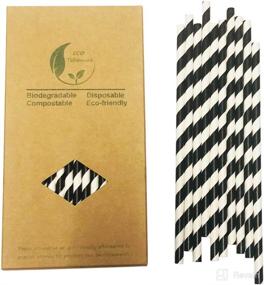 img 4 attached to DingZan Black White Stripes Paper Drinking Straws, 100 Count: Premium Quality Black Striped Straw Paper for Eco-Friendly Beverages