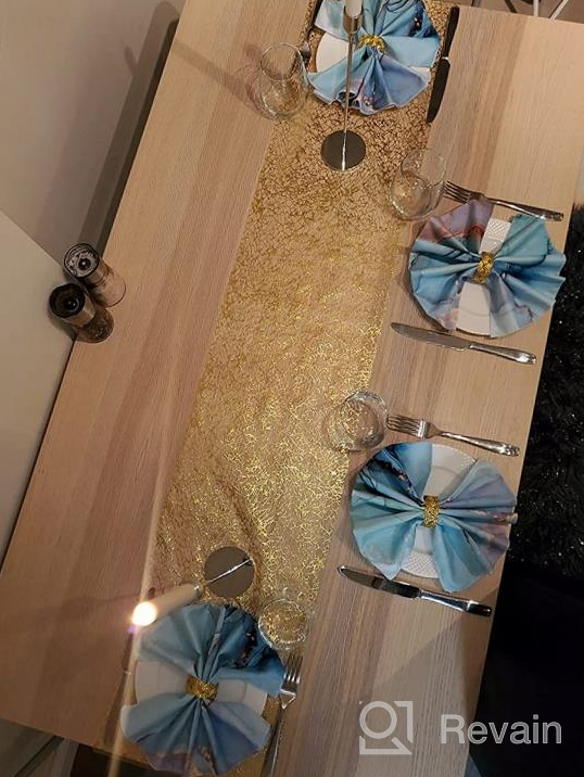 img 1 attached to Organza Table Runner 11 X 196 Inch - LEMESO Sparkle Metallic Stripe Gold Thin Table Cloth For Xmas Party Supplier review by Jason Hill