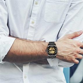 img 1 attached to Роскошные мужские часы: Скелетонные механические, водонепроницаемые, автоматические с автоподзаводом, с римскими цифрами и бриллиантовым циферблатом.