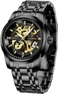 luxury men's watch: skeleton mechanical, waterproof, automatic self-winding with roman numerals and diamond dial. logo