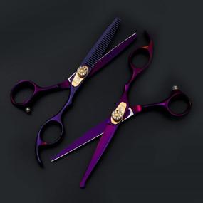 img 1 attached to Professional Barber Hair Cutting And Thinning Set - Purple Scissors Shears - 6.0" - Perfect For Texturizing Hair