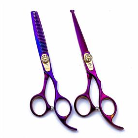 img 4 attached to Professional Barber Hair Cutting And Thinning Set - Purple Scissors Shears - 6.0" - Perfect For Texturizing Hair