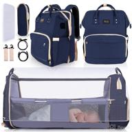 dark blue baby bag with changing station and sunshade top, portable diaper backpack for newborn essentials with insect net, usb charging port - ideal for baby boy & girl travel logo