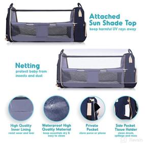 img 2 attached to Dark Blue Baby Bag with Changing Station and Sunshade Top, Portable Diaper Backpack for Newborn Essentials with Insect Net, USB Charging Port - Ideal for Baby Boy & Girl Travel