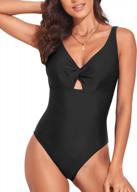 flaunt your figure in firpearl's v-neck swimsuit with tummy control and keyhole twist front logo