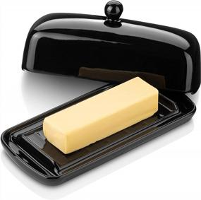 img 4 attached to Nucookery Ceramic Butter Dish With Lid Raised Legs And Non-Slip Strip Design Porcelain Health Dishwasher Safe, Black