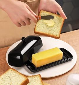img 1 attached to Nucookery Ceramic Butter Dish With Lid Raised Legs And Non-Slip Strip Design Porcelain Health Dishwasher Safe, Black