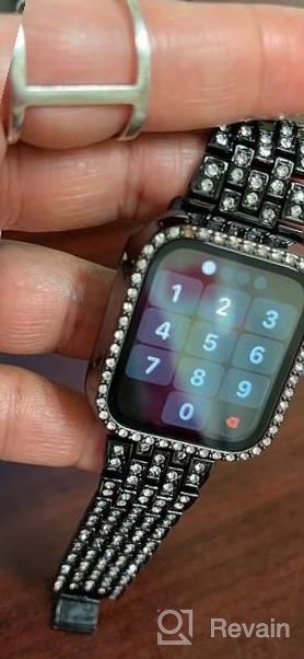 img 1 attached to OMIU Compatible With Apple Watch Band 38Mm + Case, Women Dressy Jewelry Bling Diamond Metal Wristband With Rhinestone Bumper Frame Screen Protector Cover For IWatch Series 3/2/1(38Mm, Black) review by Tammy Harris