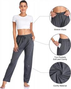 img 2 attached to 🩳 Envlon Women's Yoga Pants with Wide Leg, Drawstring Waist, and Pockets - Loose, Stretchy, Comfy, Soft Workout Jogger Pants suitable for Lounging and Exercising