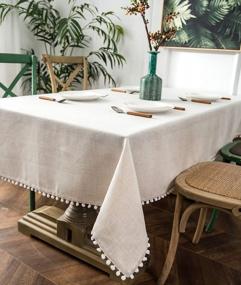 img 1 attached to Add Style And Functionality To Your Table With DriftAway'S Pom Pom Tassel Linen Textured Table Cloth - Perfect For Indoor-Outdoor Dining And Hosting Parties!