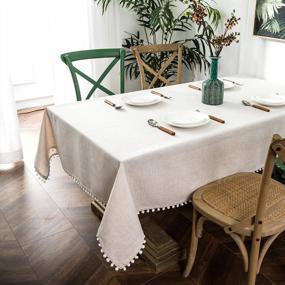 img 4 attached to Add Style And Functionality To Your Table With DriftAway'S Pom Pom Tassel Linen Textured Table Cloth - Perfect For Indoor-Outdoor Dining And Hosting Parties!