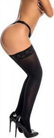 img 3 attached to HONENNA Semi Sheer Thigh High Stockings With Lace Top - Stay Up Lingerie In Size A-D