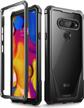 poetic guardian lg v40 case with scratch resistant back and built-in-screen protector - rugged clear hybrid bumper case for lg v40 thinq (2018) in black logo