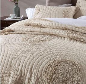 img 1 attached to Queen Size ABREEZE 100% Cotton Beige Quilt Set With 3D Floral Pattern And 2 Pillow Shams