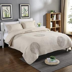 img 3 attached to Queen Size ABREEZE 100% Cotton Beige Quilt Set With 3D Floral Pattern And 2 Pillow Shams