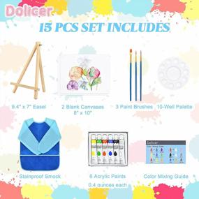 img 3 attached to Dolicer Kids Paint Easel Art Set 15Pcs Kids Painting Set Includes Wood Tabletop Easel, 2 Blank Canvases, 6 Tubes Acrylic Paints, 3 Brushes, Palette, Smock, Color Guide, Art Canvas Paint Set For Kids