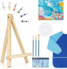 img 4 attached to Dolicer Kids Paint Easel Art Set 15Pcs Kids Painting Set Includes Wood Tabletop Easel, 2 Blank Canvases, 6 Tubes Acrylic Paints, 3 Brushes, Palette, Smock, Color Guide, Art Canvas Paint Set For Kids