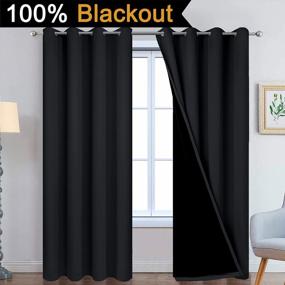 img 3 attached to 100% Blackout Curtains For Bedroom - Yakamok 84 Inch Length. Thermal Insulated Grommet Drapes With Black Liner For Living Room. Total Blackout, 2 Panels, 52Wx84L In Black Color.