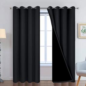 img 4 attached to 100% Blackout Curtains For Bedroom - Yakamok 84 Inch Length. Thermal Insulated Grommet Drapes With Black Liner For Living Room. Total Blackout, 2 Panels, 52Wx84L In Black Color.