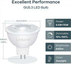 img 3 attached to Linkind MR16 LED Bulb Dimmable, GU5.3 Bi-Pin Base MR16 LED Bulbs, 6.5W (70W Equivalent) 5000K Daylight 640Lm MR16 LED 40 Degree Beam Angle For Spot Lights, Recessed, Tracking Lights, 12V, 6 Packs