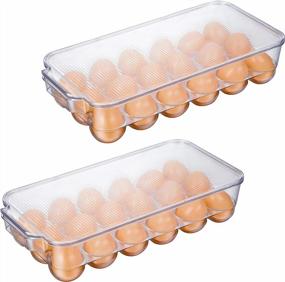img 4 attached to Stackable Plastic Egg Holder For Refrigerator - Stores 18 Eggs, Set Of 2 | JINAMART Fridge Fresh Organizer Tray With Lid & Handles