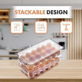 img 1 attached to Штабелируемый пластиковый держатель для яиц для холодильника - вмещает 18 яиц, набор из 2 | JINAMART Fridge Fresh Organizer Лоток с крышкой и ручками