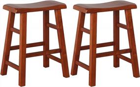 img 4 attached to EHemco Heavy-Duty Solid Wood Saddle Seat Kitchen Counter Height Barstools, 24 Inches, Dark Oak, Set Of 2