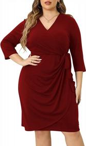 img 4 attached to Plus Size Women'S Wrap Dress: Nemidor 3/4 Sleeve Ruched Midi Work Dress NEM348