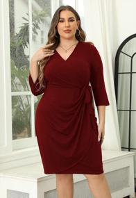 img 3 attached to Plus Size Women'S Wrap Dress: Nemidor 3/4 Sleeve Ruched Midi Work Dress NEM348