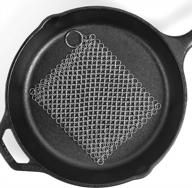 8"x6" stainless steel chainmail cast iron cleaner with 316l scrubber for pre-seasoned pans, dutch ovens, waffle iron pans, and more - by ationgle logo