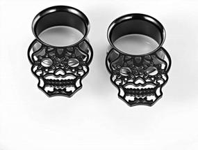 img 2 attached to Pair Of Stainless Steel Skull Ear Gauges For Ear Tunnels And Plugs – Ear Stretcher Expander Tunnels Gauges In Sizes 0G-1'' (8Mm-25Mm)