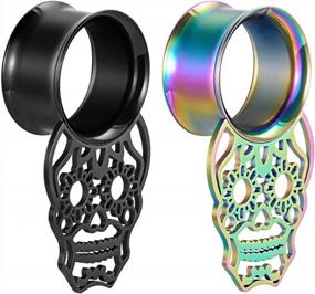 img 4 attached to Pair Of Stainless Steel Skull Ear Gauges For Ear Tunnels And Plugs – Ear Stretcher Expander Tunnels Gauges In Sizes 0G-1'' (8Mm-25Mm)