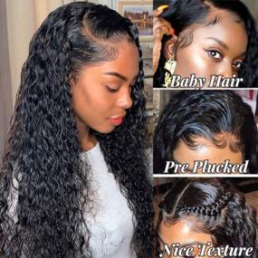img 4 attached to Pizazz Water Wave Lace Front Wigs Human Hair 180% Density Brazilian Human Hair Wigs For Black Women Pre Plucked Natural Hairline Wigs With Baby Hair(18'', Water Wig)