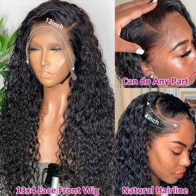 img 2 attached to Pizazz Water Wave Lace Front Wigs Human Hair 180% Density Brazilian Human Hair Wigs For Black Women Pre Plucked Natural Hairline Wigs With Baby Hair(18'', Water Wig)