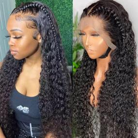 img 3 attached to Pizazz Water Wave Lace Front Wigs Human Hair 180% Density Brazilian Human Hair Wigs For Black Women Pre Plucked Natural Hairline Wigs With Baby Hair(18'', Water Wig)