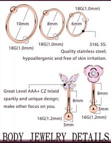img 2 attached to Curved Barbell Jewelry For Rook Piercing, Eyebrow Rings, And Vertical Labret Lip Piercings - 16G Eyebrow Piercing Jewelry Set With Rook Earrings
