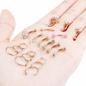 img 1 attached to Curved Barbell Jewelry For Rook Piercing, Eyebrow Rings, And Vertical Labret Lip Piercings - 16G Eyebrow Piercing Jewelry Set With Rook Earrings