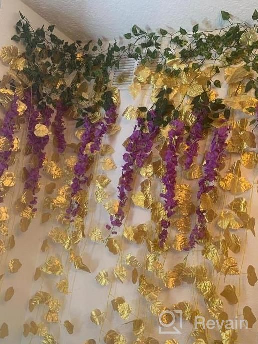 img 1 attached to Artificial Silk Wisteria Vine Ratta Silk Hanging Flower Wedding Decor (Purple) - 6-Pack By Luyue, 3.18 Feet Long review by Samantha Cook