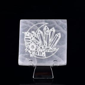 img 4 attached to Moon Engraved Selenite Disk - AMOYSTONE 4" Square Charging Plate For Healing, Meditation And Home Decor