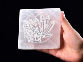 img 1 attached to Moon Engraved Selenite Disk - AMOYSTONE 4" Square Charging Plate For Healing, Meditation And Home Decor