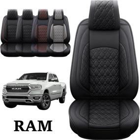 img 4 attached to Waterproof Synthetic Leather Car Seat Covers for Dodge Ram - 2 Pcs Front, Fits Ram 2009-2022 1500/2500/3500 Pick-up Truck, Crew, Regular, Quad, Mega Cab - Automotive Seat Protectors, Black