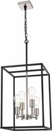 industrial farmhouse pendant lighting: vinluz 4-light lantern chandelier with black and brushed nickel finish, square cage design, perfect for kitchen island and dining room ceiling hanging fixture. logo